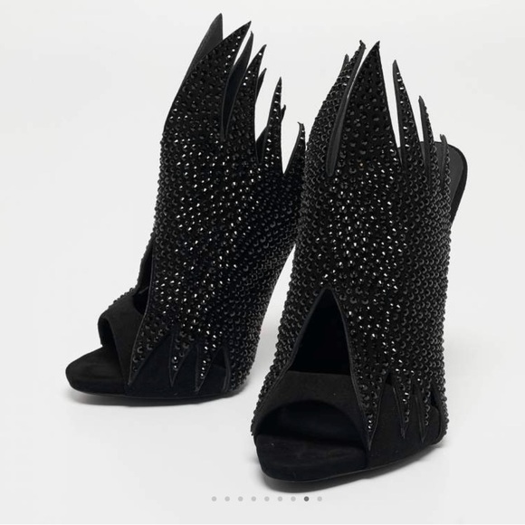 Giuseppe Zanotti Black Crystal Embellished Suede Open Toe Mules Size 38 - Picture 8 of 8